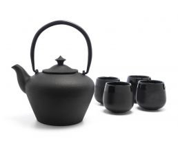 Teekanne Chengdu Gusseisen + 4 Cups schw.
